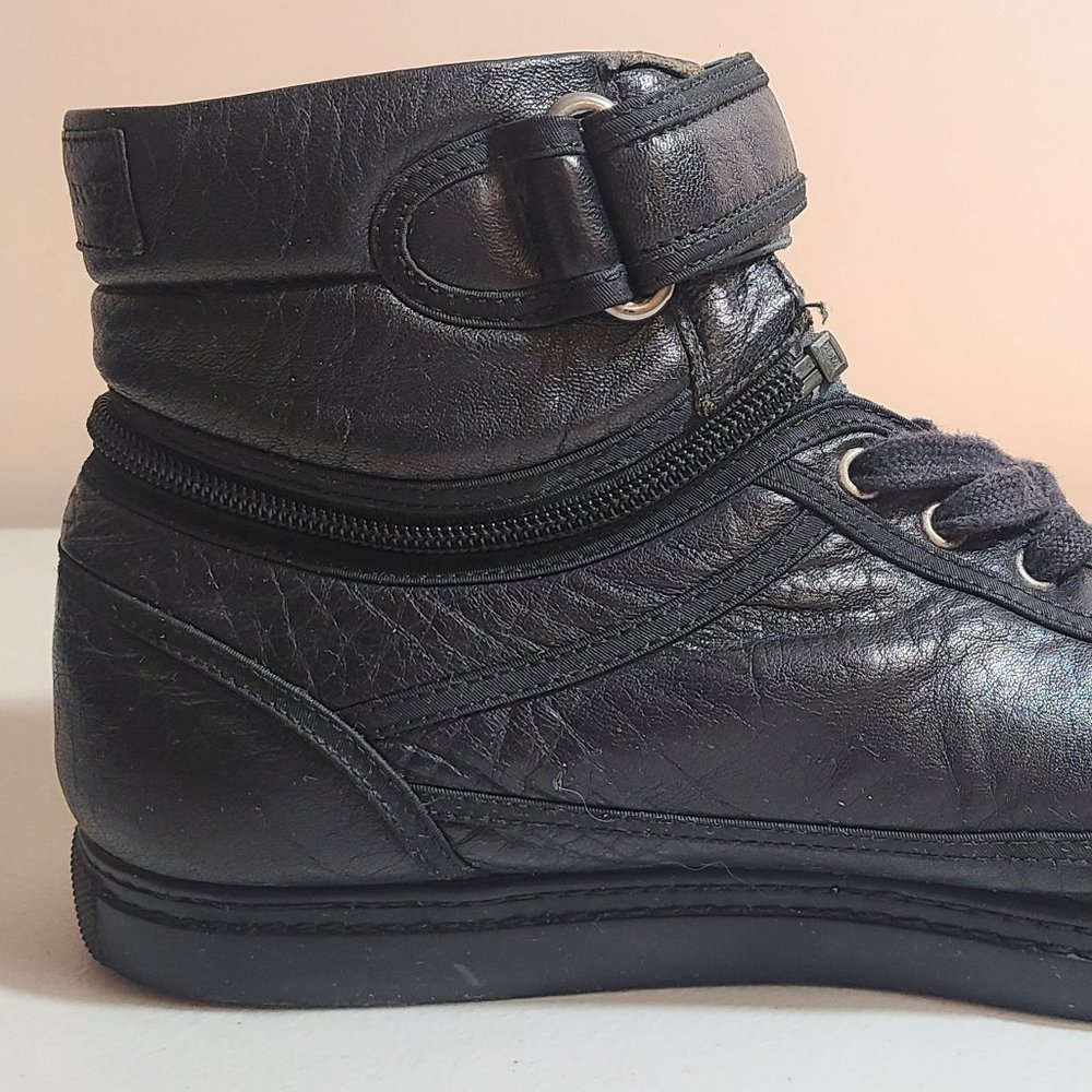 Men Burberry Black Sneakers Sz 44 11 Leather Vintage Rare Zip MSRP 1290 - Picture 3 of 14